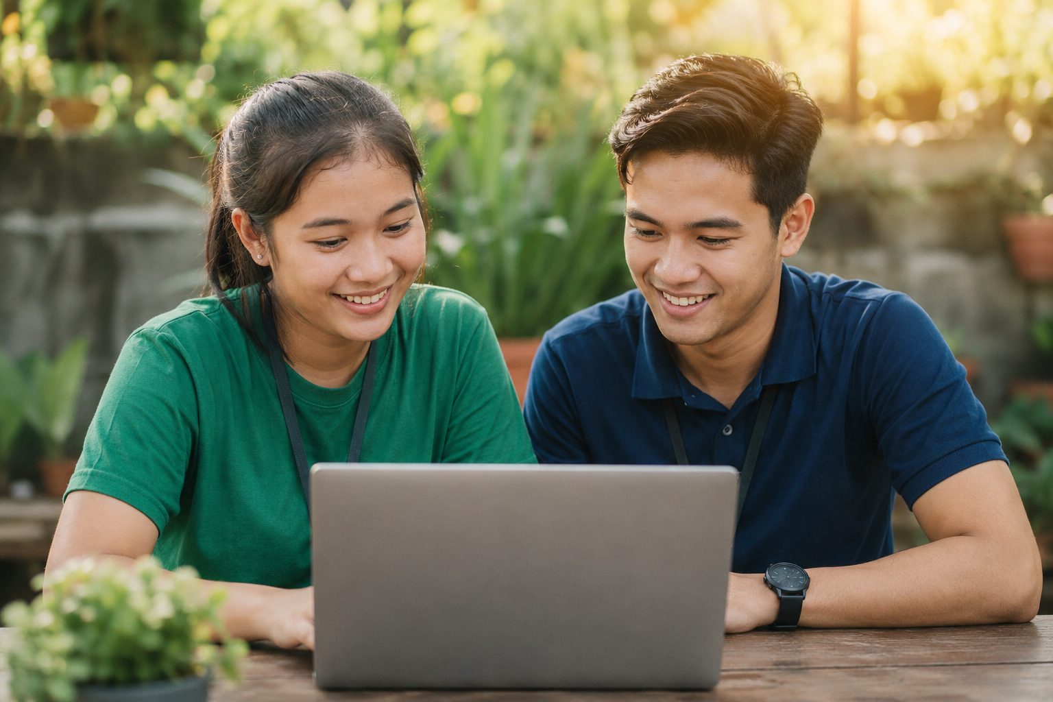 Two Hope Trail Foundation team members working together at a laptop